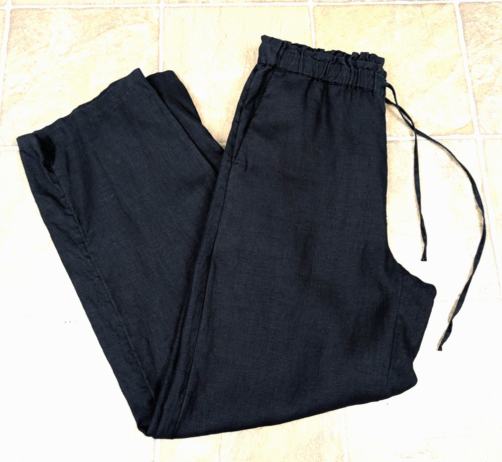 J.Crew sz S Soleil in linen Pants black pull on trouser drawstring hi rise 3527